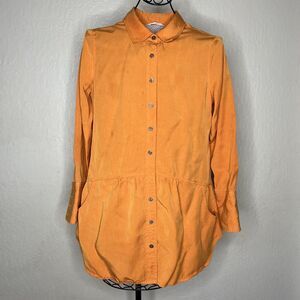 Soft Surroundings Orange Tencel Long Sleeve Tunic Shirt Pockets